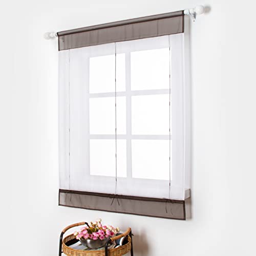 SIMPVALE 1 Stück Raffrollo Vorhang Fenster Innendekoration für Küche Badezimmer Balkon - Liftable Transparent Voile Fenstervorhang (100x140cm, braun) von SIMPVALE