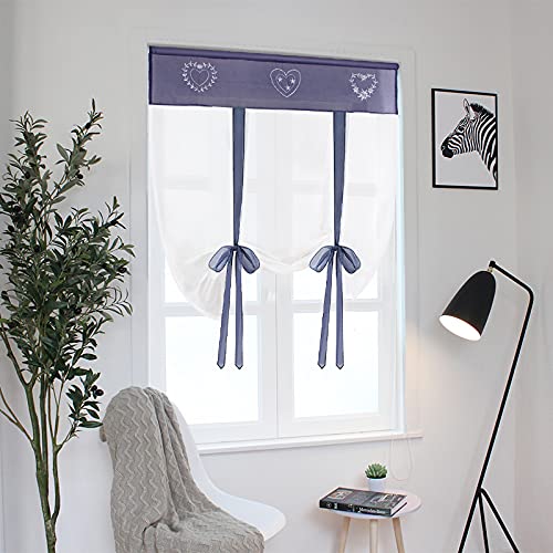 SIMPVALE 1 Stück Raffrollo Vorhang Stickerei Raffrollo Schatten Durchsichtige Vorhänge Tüll Panels Fenster Abdeckung für Schlafzimmer, Arbeitszimmer, Badezimmer, Küche, blau, Width 60cm / Height 120cm von SIMPVALE