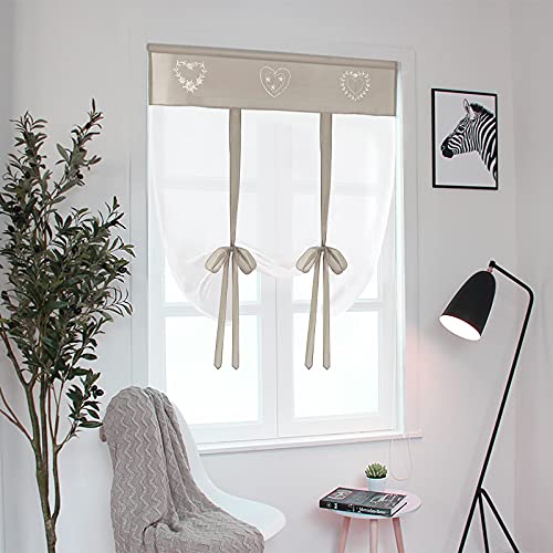 SIMPVALE 1 Stück Raffrollo Vorhang – Stickerei Raffrollo Schatten – Durchsichtige Vorhänge Tüll Panels Fenster Abdeckung für Schlafzimmer, Badezimmer, Küche, Hellbraun, Width 80cm / Height 140cm von SIMPVALE