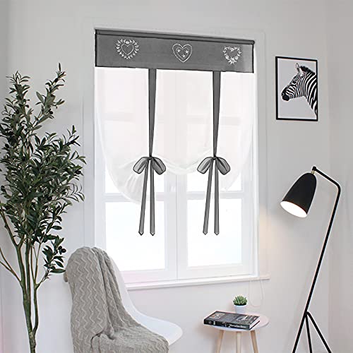 SIMPVALE 1 Stück Raffrollo Vorhang – Stickerei Raffrollo Schatten – Durchsichtige Vorhänge Tüll Panels Fenster Abdeckung für Schlafzimmer, Badezimmer, Küche, grau, Width 100cm / Height 140cm von SIMPVALE