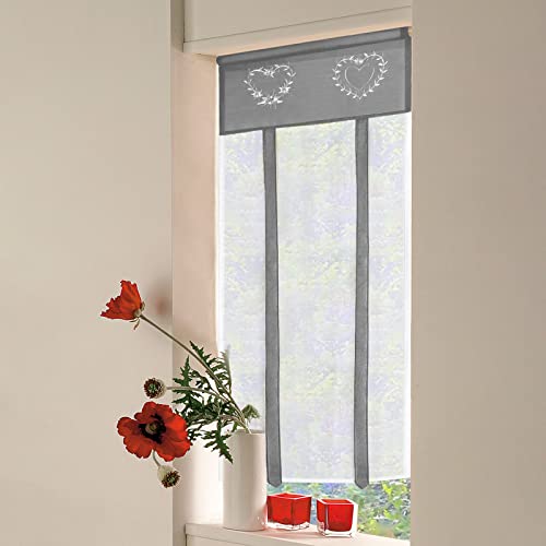 SIMPVALE 1 Stück Raffrollo Vorhang – Stickerei Raffrollo Schatten – Durchsichtige Vorhänge Tüll Panels Fenster Abdeckung für Schlafzimmer, Badezimmer, Küche, grau, Width 45cm / Height 120cm von SIMPVALE