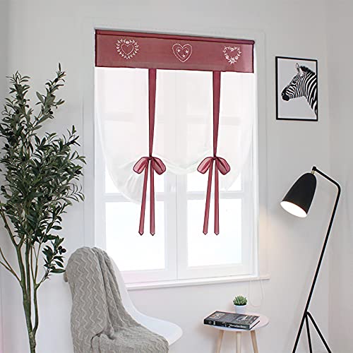 SIMPVALE 1 Stück Raffrollo Vorhang – Stickerei Raffrollo Schatten – Durchsichtige Vorhänge Tüll Panels Fenster Abdeckung für Schlafzimmer, Badezimmer, Küche, weinrot, Width 100cm / Height 140cm von SIMPVALE