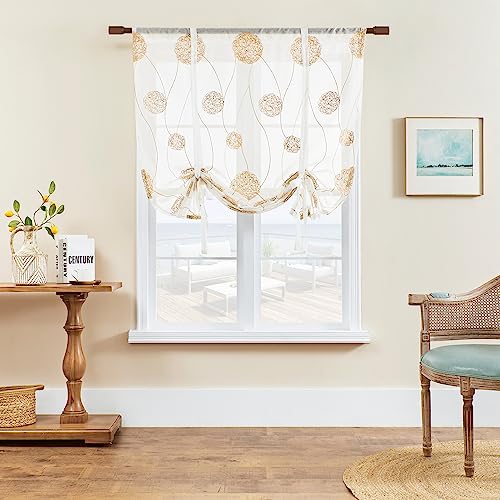 SIMPVALE 1 Stück Raffrollos Vorhang bestickt durchscheinend Vorhänge mit Stangentasche durchscheinend Voile Vorhang für Wohnzimmer Schlafzimmer Balkon Küche Badezimmer, Beige, 120 x 120 cm von SIMPVALE