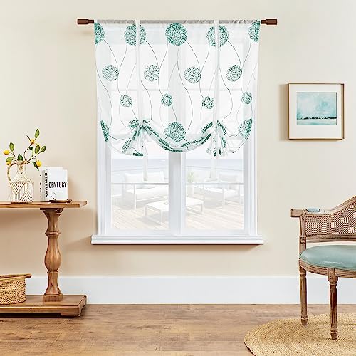 SIMPVALE 1 Stück Raffrollos Vorhang bestickt durchsichtig Vorhänge mit Stangentasche durchscheinend Voile Vorhang für Wohnzimmer Schlafzimmer Balkon Küche Badezimmer, Grün, 140 x 140 cm von SIMPVALE