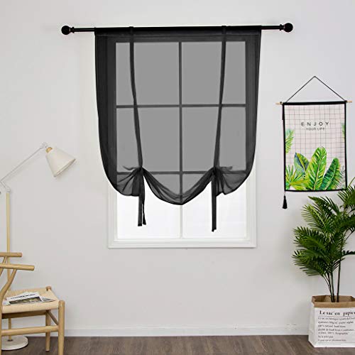 SIMPVALE 1 Stück Sheer Voile Vorhänge, 140×140cm Schwarz Raffrollo Vorhang, Transparente Gardinen für Wohnzimmer Schlafzimmer von SIMPVALE