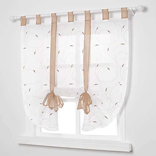 SIMPVALE - 1 Stück Voile Raffrollo Vorhang - Schleife Sheer liftable Silk Band Blume - Gracious - beige - 80cmx140cm von SIMPVALE