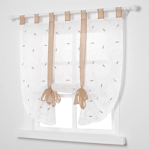 SIMPVALE 1 Stück Raffrollo Vorhänge, Beige 80x140 cm Voile Vorhang mit Raffinierten Floralen Stickereimustern, Transparente Gardinen für Wohnungen, Schlafzimmer, Wohnzimmer, Küche von SIMPVALE