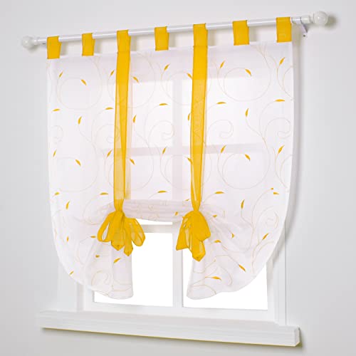 SIMPVALE - 1 Stück Voile Raffrollo Vorhang - Schleife Sheer liftable Silk Band Blume - Gracious - gelb - 140cmx140cm von SIMPVALE