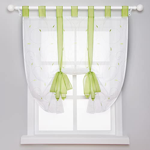 SIMPVALE - 1 Stück Voile Raffrollo Vorhang - Schleife Sheer liftable Silk Band Blume - Gracious - grün - 140cmx140cm von SIMPVALE