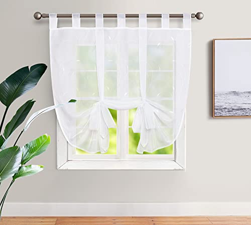 SIMPVALE 1 Stück Raffrollo Vorhänge, Weiß 80x140 cm Voile Vorhang mit Raffinierten Floralen Stickereimustern, Transparente Gardinen für Wohnungen, Schlafzimmer, Wohnzimmer, Küche von SIMPVALE