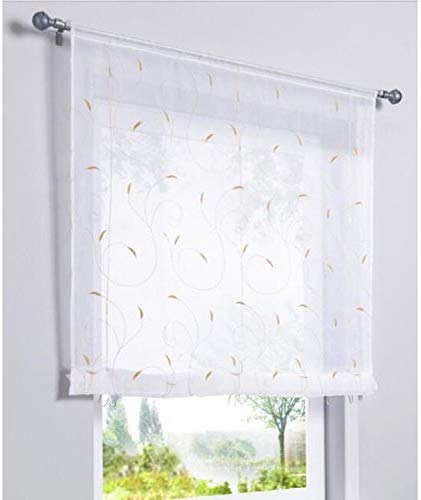 SIMPVALE 1 Stück Vorhang Sheer Liftable Roman Silk Ribbon Stickerei Blume Voile Fenster Behandlung Zimmer Dekoration Badezimmer Balkon (Breite 80 cm/Höhe 100 cm, Khaki) von SIMPVALE