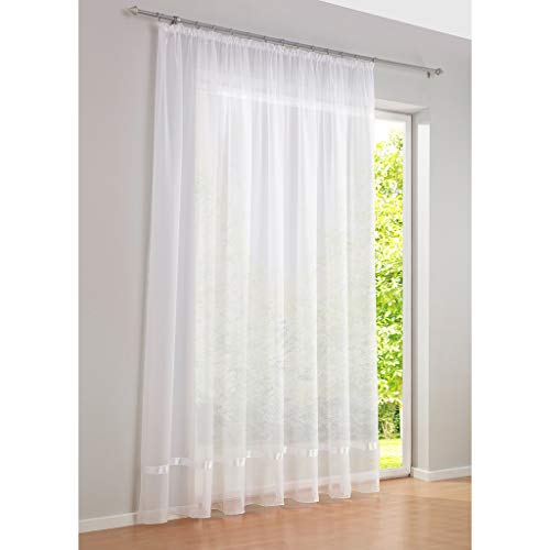 SIMPVALE 1 Stück Weiß Gardinen - Schiebevorhang mit Schienenhaken - Klassische Massive Voile Vorhänge - für Balkon, Wohnzimmer, Schlafzimmer - 450x245 cm - Weißes Band von SIMPVALE