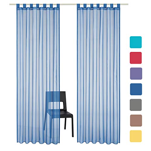 SIMPVALE 2 Panels Durchsichtiger Vorhang – Klassischer Massiver Voile-Vorhang mit Schlaufe Oben – für Schlafzimmer, Wohnzimmer, Balkon, 140 x 225cm, Blau von SIMPVALE
