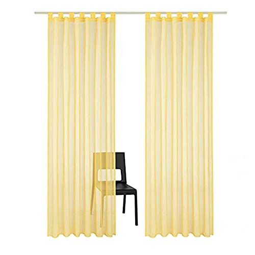 SIMPVALE 2 Panels Durchsichtiger Vorhang – Klassischer Massiver Voile-Vorhang mit Schlaufe Oben – für Schlafzimmer, Wohnzimmer, Balkon, 140 x 225cm, Gelb von SIMPVALE