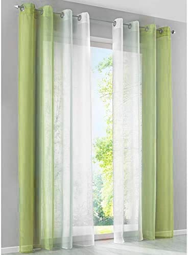 SIMPVALE Gardinen mit Ösen Farbverlauf 2er Set, Vorhang Transparent für Wohnzimmer Kinderzimmer Mädchenzimmer, Lichtdurchlässig Ösenschals Voile Weiß Grüne Breite 140 Höhe 145 pro Stück von SIMPVALE