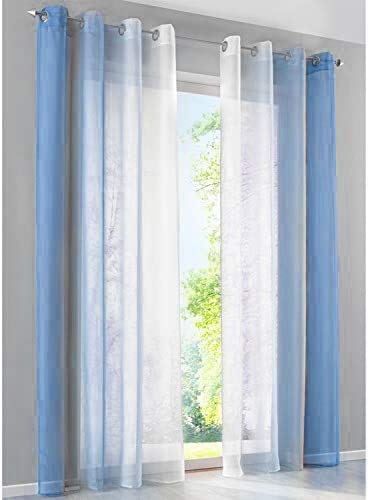 SIMPVALE 2 Stück Gardinen Gaze - Farbverläufe - Voile transparent Sheer - Breite 140cm - Blau mit Weiß - Höhe 175cm von SIMPVALE