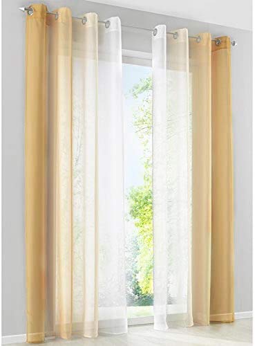 SIMPVALE 2 Stück Gardinen Gaze - Farbverläufe - Voile transparent Sheer - Breite 140cm - Gelb mit Weiß - Höhe 175cm von SIMPVALE