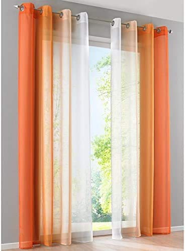 SIMPVALE Gardinen mit Ösen Farbverlauf 2er Set, Vorhang Transparent für Wohnzimmer Kinderzimmer Mädchenzimmer, Lichtdurchlässig Ösenschals Voile Weiß Orange Breite 140 Höhe 145 pro Stück von SIMPVALE