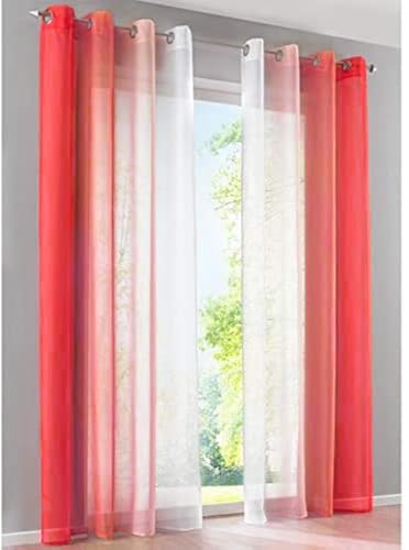 SIMPVALE Gardinen mit Ösen Farbverlauf 2er Set, Vorhang Transparent für Wohnzimmer Kinderzimmer Mädchenzimmer, Lichtdurchlässig Ösenschals Voile Weiß Rot Breite 140 Höhe 225 pro Stück von SIMPVALE
