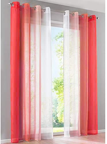 SIMPVALE Gardinen mit Ösen Farbverlauf 2er Set, Vorhang Transparent für Wohnzimmer Kinderzimmer Mädchenzimmer, Lichtdurchlässig Ösenschals Voile Weiß Rot Breite 140 Höhe 245 pro Stück von SIMPVALE