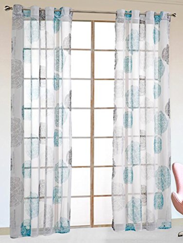 SIMPVALE 2 Stück Vorhänge Voile transparent blumengabeln Ösen Geometrische Elegant für Tür Fenster Balkon Wohnzimmer Breite 140 cm, blau, Höhe 245cm von SIMPVALE