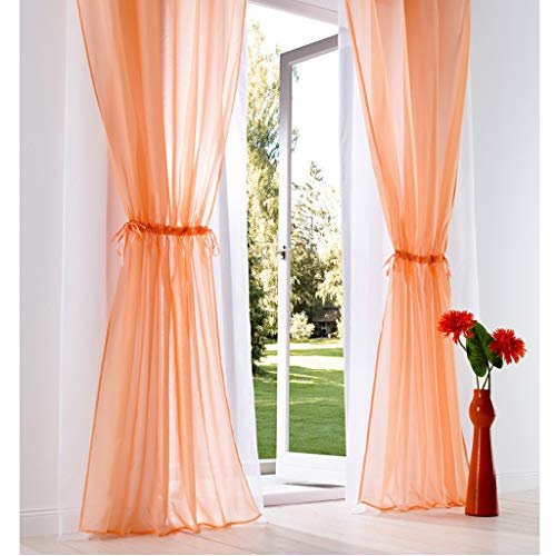 SIMPVALE 2 Stück Vorhänge mit Schlaufen oben Mix and Match Sheer Vorhänge Set Weiße Mesh Spitze Fensterbehandlung Vorhänge für Schlafzimmer Wohnzimmer Balkon (Breite 140 cm / Höhe 225 cm, Orange) von SIMPVALE