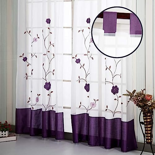 SIMPVALE 2 Stücks Sheer Voile Vorhang Halbtransparent Vorhänge, Wohnzimmer Schlafzimmer Gardine Lila 140 נ175 cm (B×H) von SIMPVALE