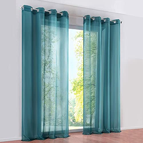SIMPVALE 2 Stücks Voile Vorhänge transparentem mit Ösen Schlaufenschal Gardinenschals für Fenster Balkon Wohnzimmer(Blau, Breite 140 cm/Höhe 260 cm) von SIMPVALE
