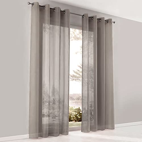 SIMPVALE 2 Stücks Voile Vorhänge transparentem mit Ösen Schlaufenschal Gardinenschals für Fenster Balkon Wohnzimmer(Braun, Breite 140 cm/Höhe 225 cm) von SIMPVALE