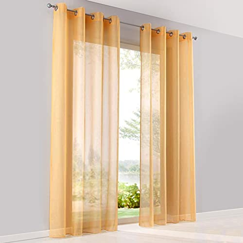 SIMPVALE 2 Stücks Voile Vorhänge transparentem mit Ösen Schlaufenschal Gardinenschals für Fenster Balkon Wohnzimmer(Orange, Breite 140 cm/Höhe 145 cm) von SIMPVALE