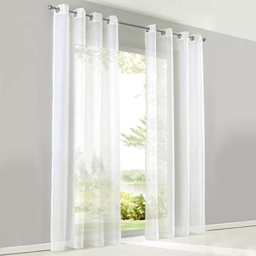 SIMPVALE 2 Stücks Voile Vorhänge transparentem mit Ösen Schlaufenschal Gardinenschals für Fenster Balkon Wohnzimmer(Weiß, Breite 140 cm/Höhe 225 cm) von SIMPVALE