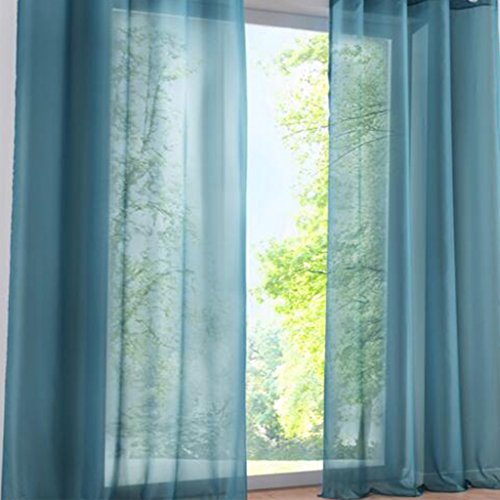 SIMPVALE 2 Stücks Voile Vorhänge zu Gürtelschlaufe transparent Vorhänge Fenster Balkon aus Tüll Breite 140cm, Polyester, Blau, Höhe 175cm von SIMPVALE