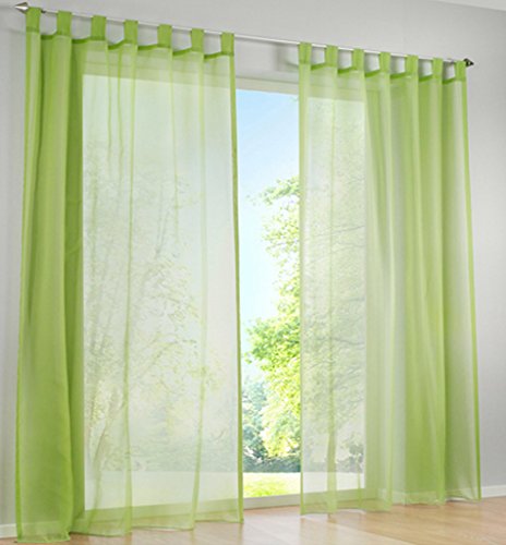 SIMPVALE 2 Stücks Voile Vorhänge zu Gürtelschlaufe transparent Vorhänge Fenster Balkon aus Tüll Breite 140cm, Polyester, Grün, Höhe 145cm von SIMPVALE