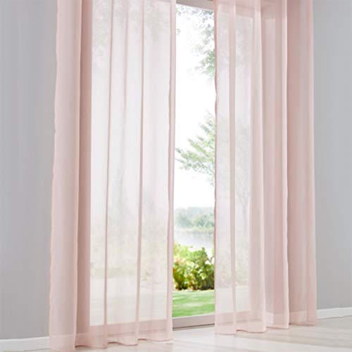 SIMPVALE 2 Stücks Voile Vorhänge zu Gürtelschlaufe transparent Vorhänge Fenster Balkon aus,Rose,140x145cm von SIMPVALE