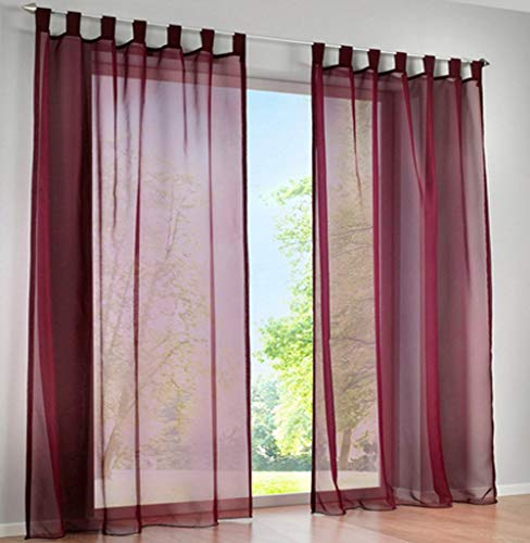 SIMPVALE 2 Stücks Voile Vorhänge zu Gürtelschlaufe transparent Vorhänge Fenster Balkon aus,Weinrot,140x270cm von SIMPVALE