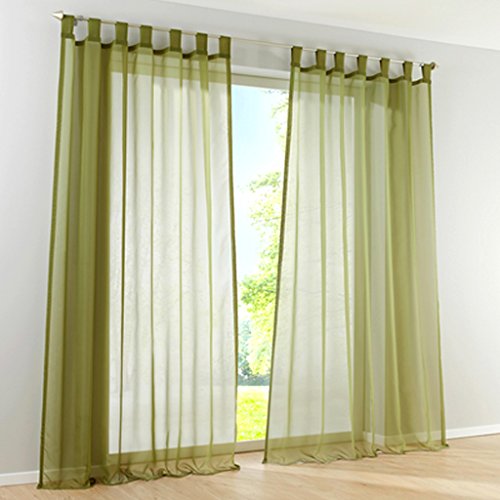 SIMPVALE 2 Stücks Voile Vorhänge zu Gürtelschlaufe transparent Vorhänge Fenster Balkon aus Tüll Breite 140cm, Polyester, Dunkelgrün, Höhe 225cm von SIMPVALE