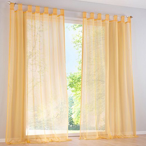 SIMPVALE 2 Stücks Voile Vorhänge zu Gürtelschlaufe transparent Vorhänge Fenster Balkon aus Tüll Breite 140cm, Polyester, Gelb, Höhe 145cm von SIMPVALE