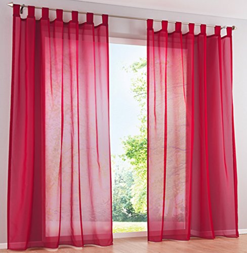 SIMPVALE 2 Stücks Voile Vorhänge zu Gürtelschlaufe transparent Vorhänge Fenster Balkon aus Tüll Breite 140cm, Polyester, Rot, Höhe 145cm von SIMPVALE