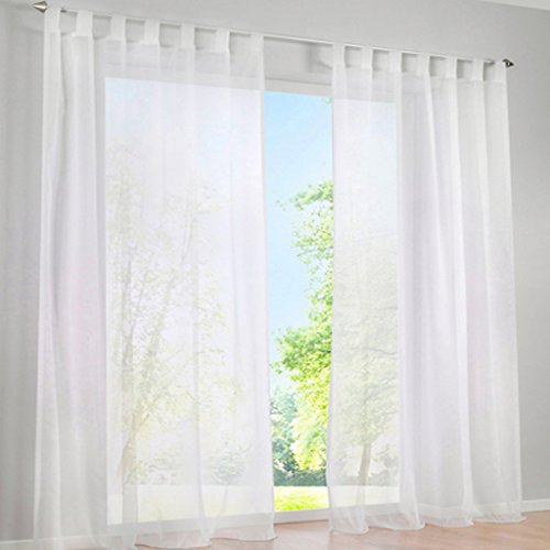 SIMPVALE 2 Stücks Voile Vorhänge zu Gürtelschlaufe transparent Vorhänge Fenster Balkon aus Tüll Breite 140cm, Polyester, weiß, Höhe 145cm von SIMPVALE