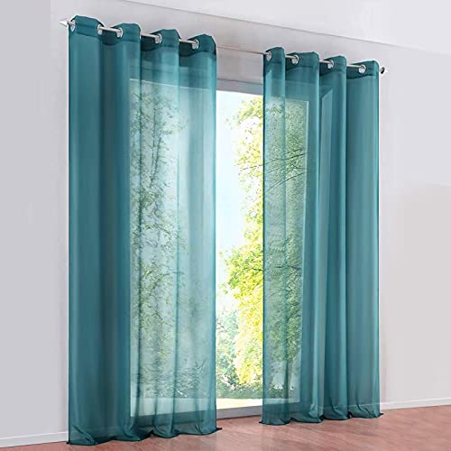 SIMPVALE 2 Stücks Vorhänge aus halbtransparentem Voile, mit Ösen, für Fenster, Balkon, Wohnzimmer,140cm x 145cm,Blau von SIMPVALE