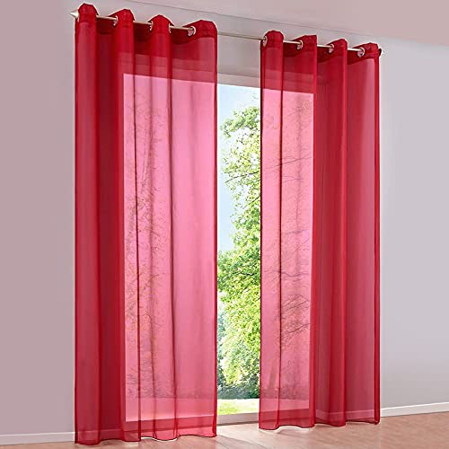 SIMPVALE Gardinenschals 2er Set, Vorhänge mit Ösen,Polyester Voile Schlaufenschal Transparent für Wohnzimmer, Balkon Schlafzimmer Küche Breit 140cm Höhe 225cm,Vorhang Rot von SIMPVALE