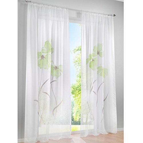 SIMPVALE 2 stücks Gardinenschal Gardine Print Blumen Vorhang für Wohnzimmer Schlafzimmer Gleitschienenvorhang Breite 150cm (Grün, Höhe 245cm) von SIMPVALE
