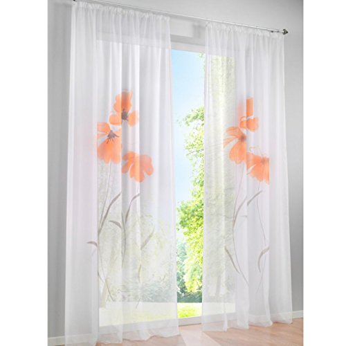 SIMPVALE 2 stücks Gardinenschal Gardine Print Blumen Vorhang für Wohnzimmer Schlafzimmer Gleitschienenvorhang Breite 150cm (Orange, Höhe 225cm) von SIMPVALE