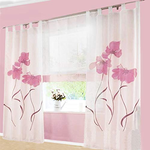 SIMPVALE 2 stücks Gardinenschal Gardine Print Blumen Vorhang für Wohnzimmer Schlafzimmer Schlaufenschal, Breite 150cm / Höhe 225cm, Rosa von SIMPVALE