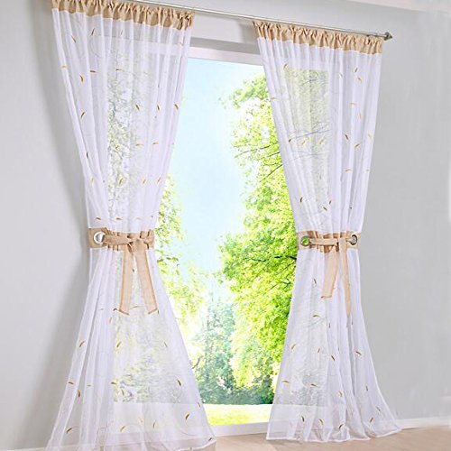 SIMPVALE 2 stücks Vorhang Blatt Chiffon Tüll Tür Fenster Vorhänge Balkon Falten, für Wohnzimmer, Breite 140 cm, Polyester, Braun 001#, Höhe 245cm von SIMPVALE
