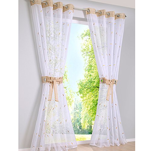SIMPVALE 2 stücks Vorhang Blatt Chiffon Tüll Tür Fenster Vorhänge Balkon Falten, für Wohnzimmer, Breite 140 cm, Polyester, Braun 002#, Höhe 245cm von SIMPVALE