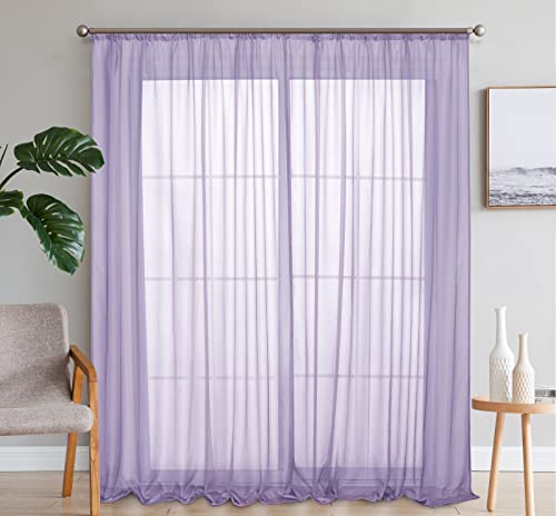 SIMPVALE 2er Set Gardinen Vorhang Schlafzimmer Transparent Vorhänge mit Schienenhaken für Wohnzimmer, Violett, BxH 140x145cm von SIMPVALE