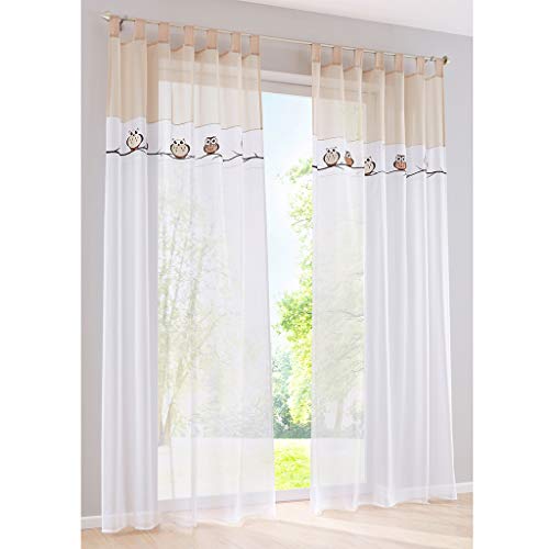 SIMPVALE 2er Set Gardinen mit Schlaufen Bestickt Niedliche Eule Durchscheinend Voile Vorhänge für Schlafzimmer Wohnzimmer Balkon, 140x225cm, Braun von SIMPVALE
