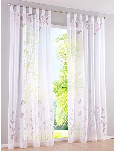 SIMPVALE 2er Set Vorhänge Gardinen Floral Transparent Schlaufenschal Voile Fenster Sheer Vorhang für Wohnzimmer Balkon, Breite 140cm/Höhe 245cm, púrpura 508# von SIMPVALE