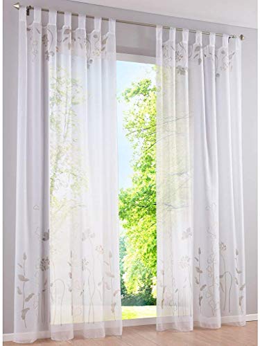 SIMPVALE 2er Set Vorhänge Gardinen Floral Transparent Schlaufenschal Voile Fenster Sheer Vorhang für Wohnzimmer Balkon, Breite 140cm/Höhe 260cm, Braun 508# von SIMPVALE